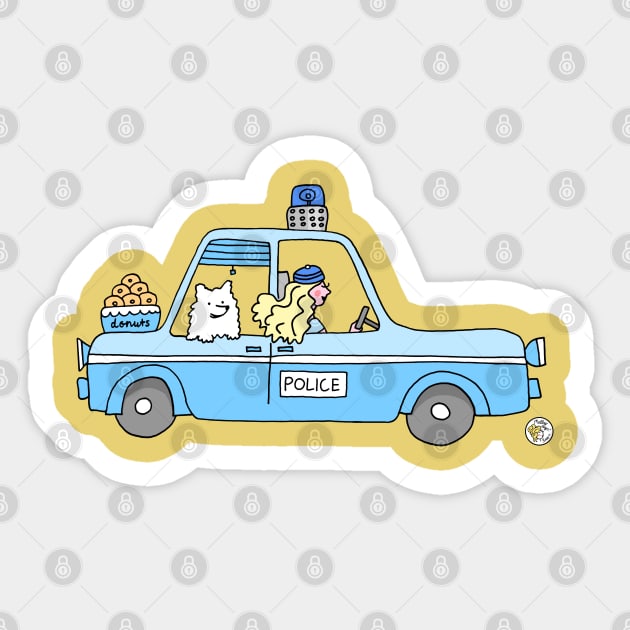 Blue policecar with cool girl and her dog Sticker by Mellowdays